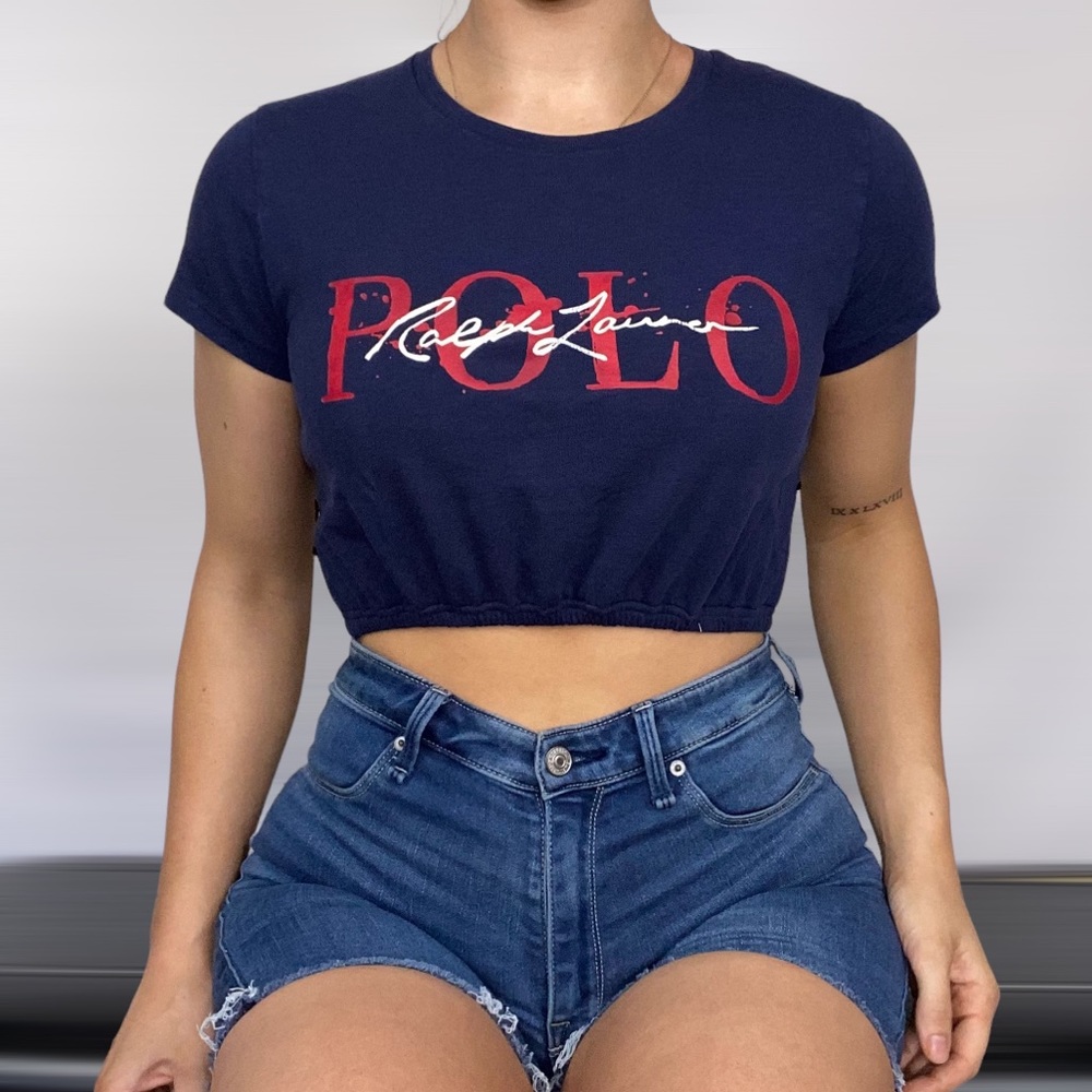 POLO RALPH LAUREN Short Sleeve Cinch Crop Top Size Medium